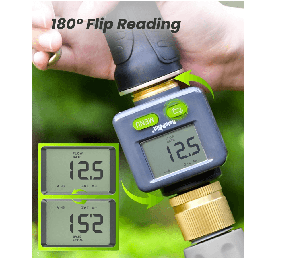 RAINPOINT Water Flow Meter with Brass Inlet & Outlet, 2pcs