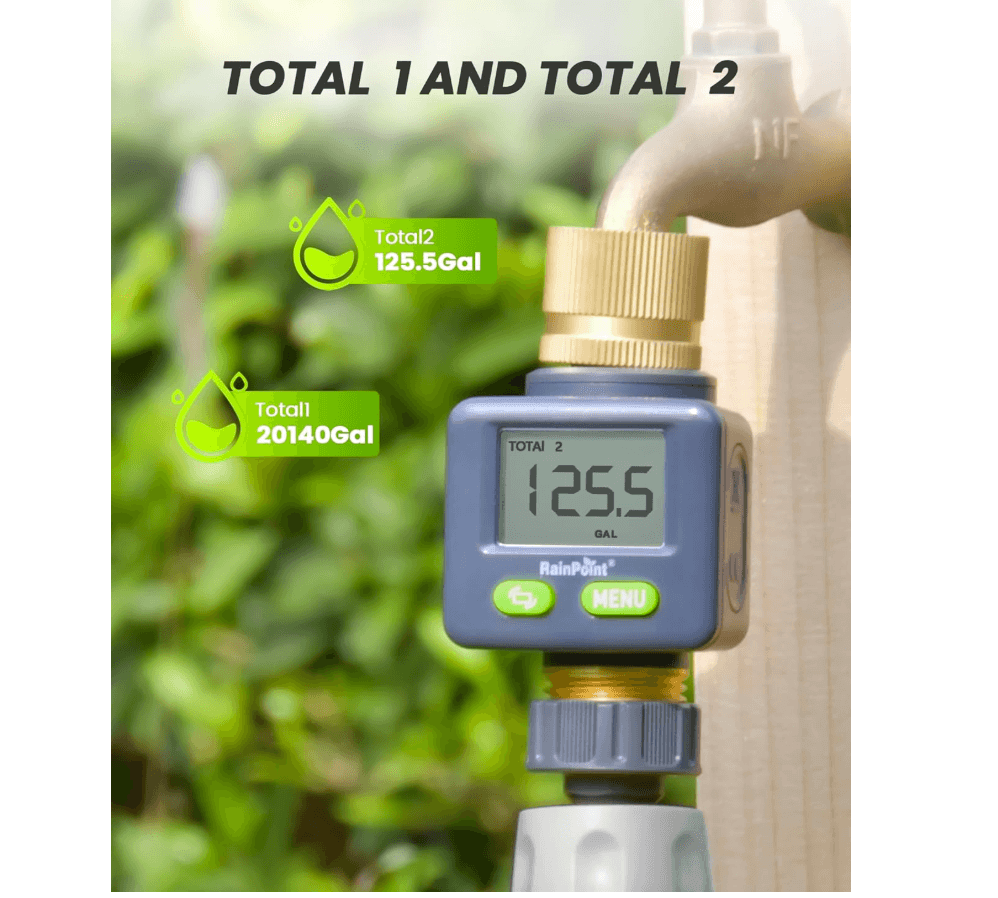 RAINPOINT Water Flow Meter with Brass Inlet & Outlet, 2pcs