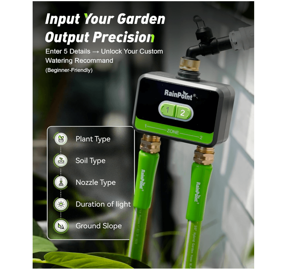 RAINPOINT Smart Water Timer, Smart Hose Timer 2 Outlet with Brass Inlet & Outlet (Not Gateway)