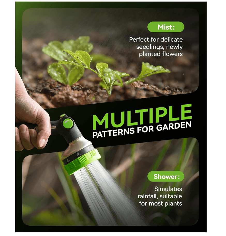 RAINPOINT Heavy Duty Garden Hose Nozzle – 8 Spray Patterns with Thumb Control(Green)