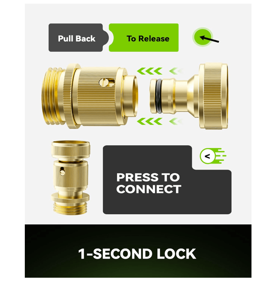 RainPoint Brass Garden Hose Quick Connect, 3/4” GHT Heavy Duty Leak-Proof Fittings (4 Sets)