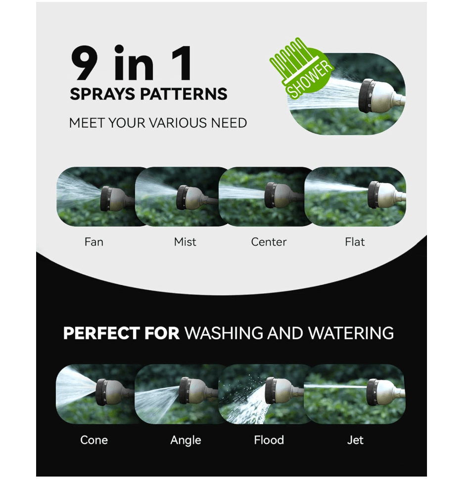 RAINPOINT 16" Metal Watering Wand – 9 Spray Patterns, Garden Hose Nozzle(Black)