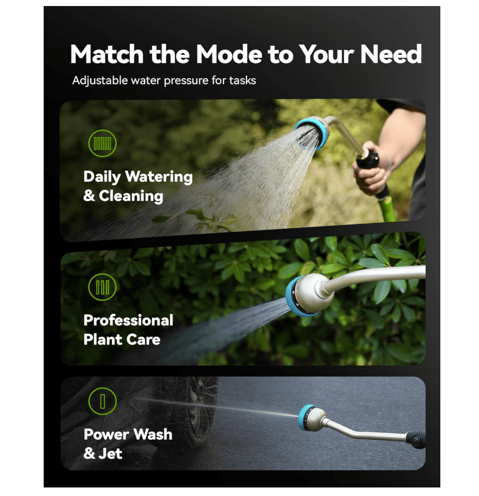RAINPOINT 16" Metal Watering Wand – 9 Spray Patterns, Garden Hose Nozzle(Blue)