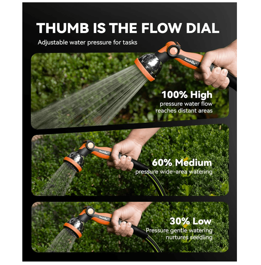 RAINPOINT Spray Nozzles for Garden Hose - 10 Spray Patterns (2 Packs, Orange)
