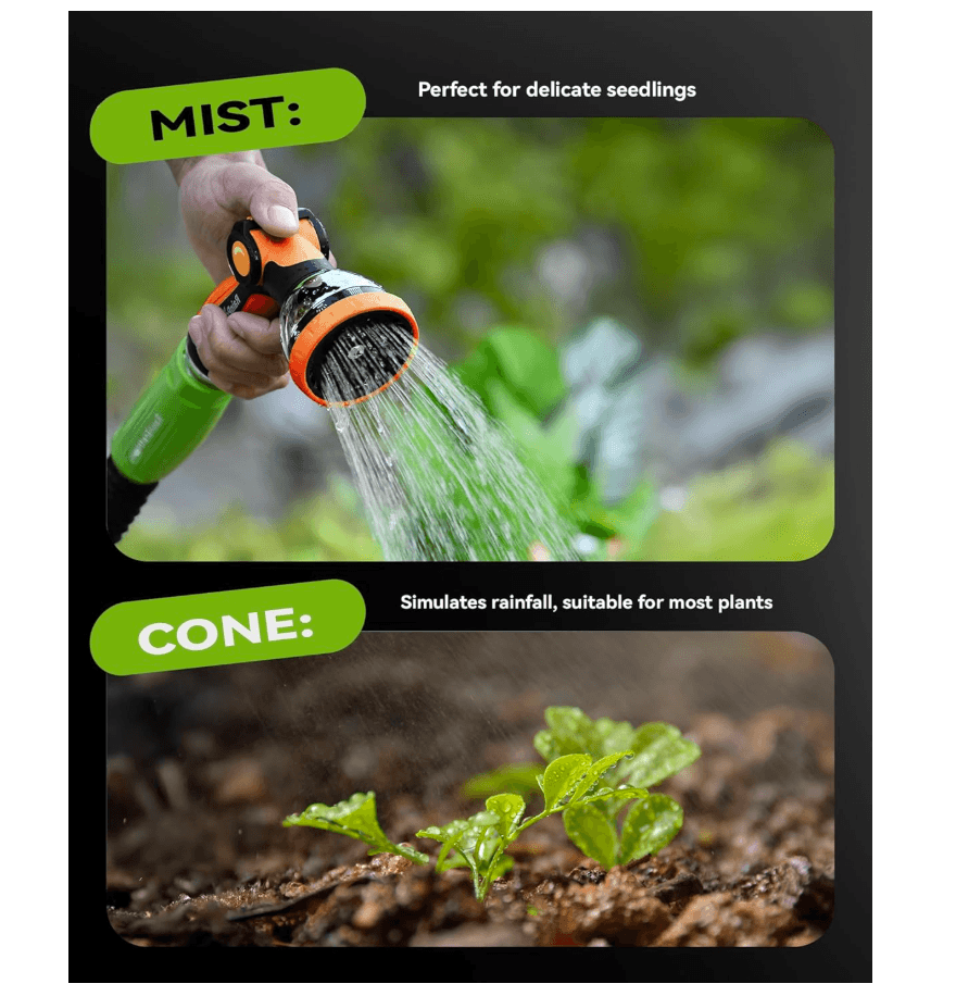 RAINPOINT Spray Nozzles for Garden Hose - 10 Spray Patterns (2 Packs, Orange)