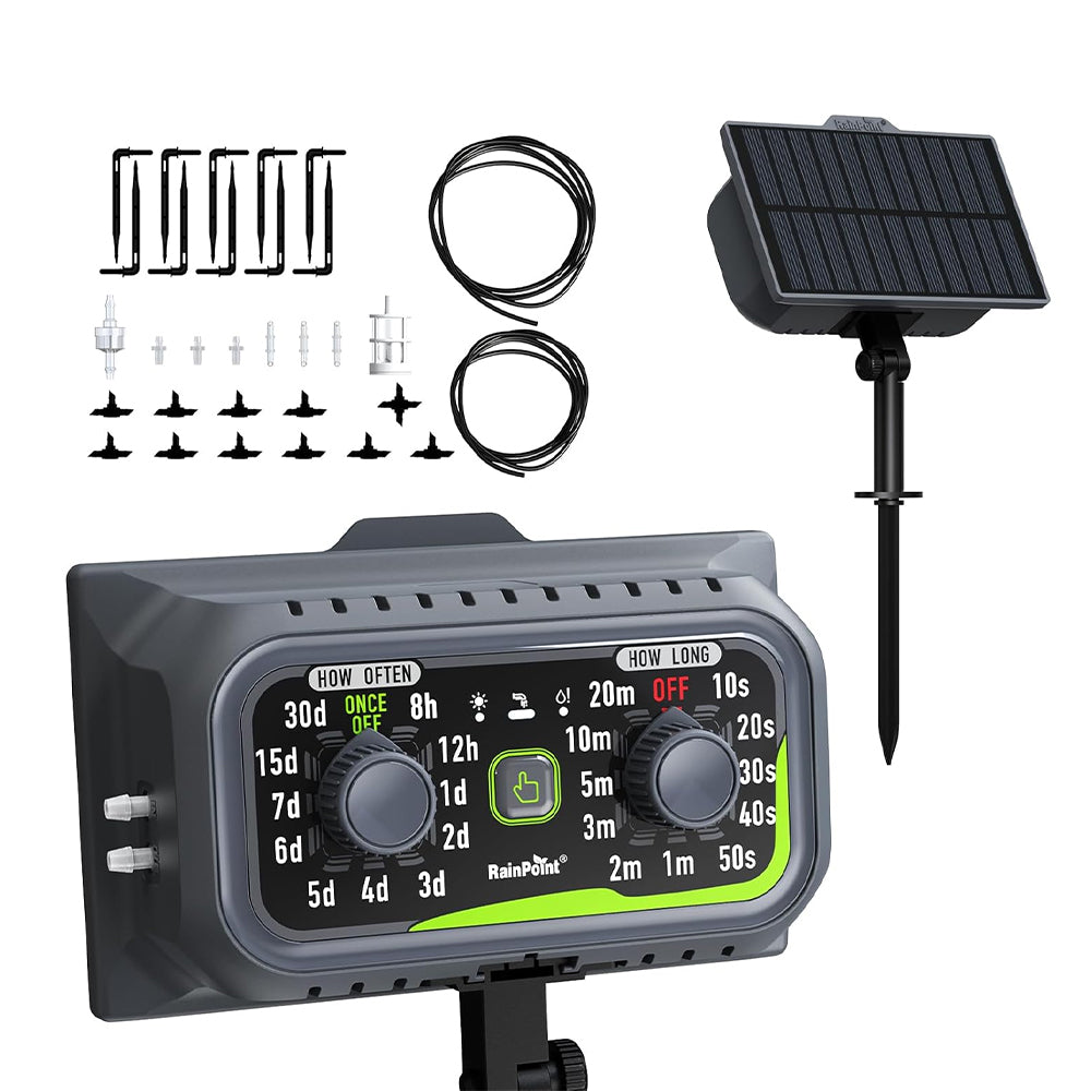 RAINPOINT Compact Programmable Solar Automatic Drip Irrigation Pump Kits Support Up to 20 Plants