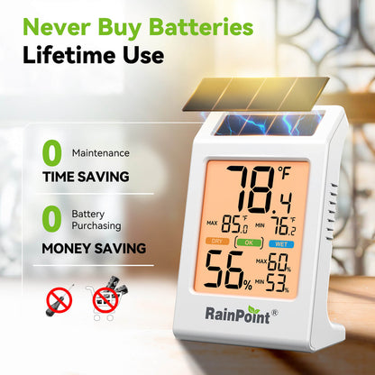 RainPoint Solar Hygrometer – Large Display, Comfort Indicator, Max/Min Memory