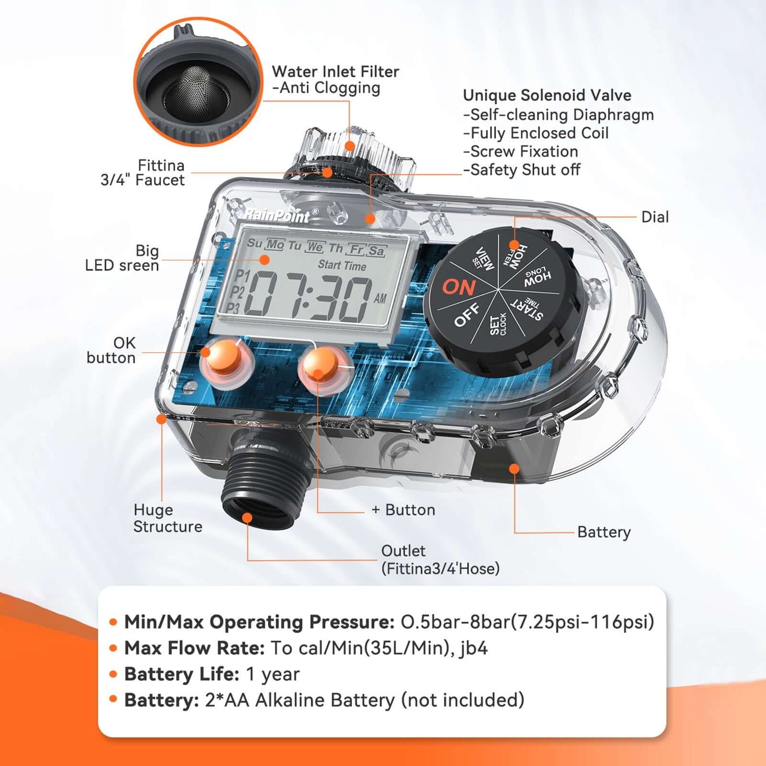 2er-Pack RainPoint Programmierbares automatisches/manuelles Bewässerungssystem, 1 Ausgang