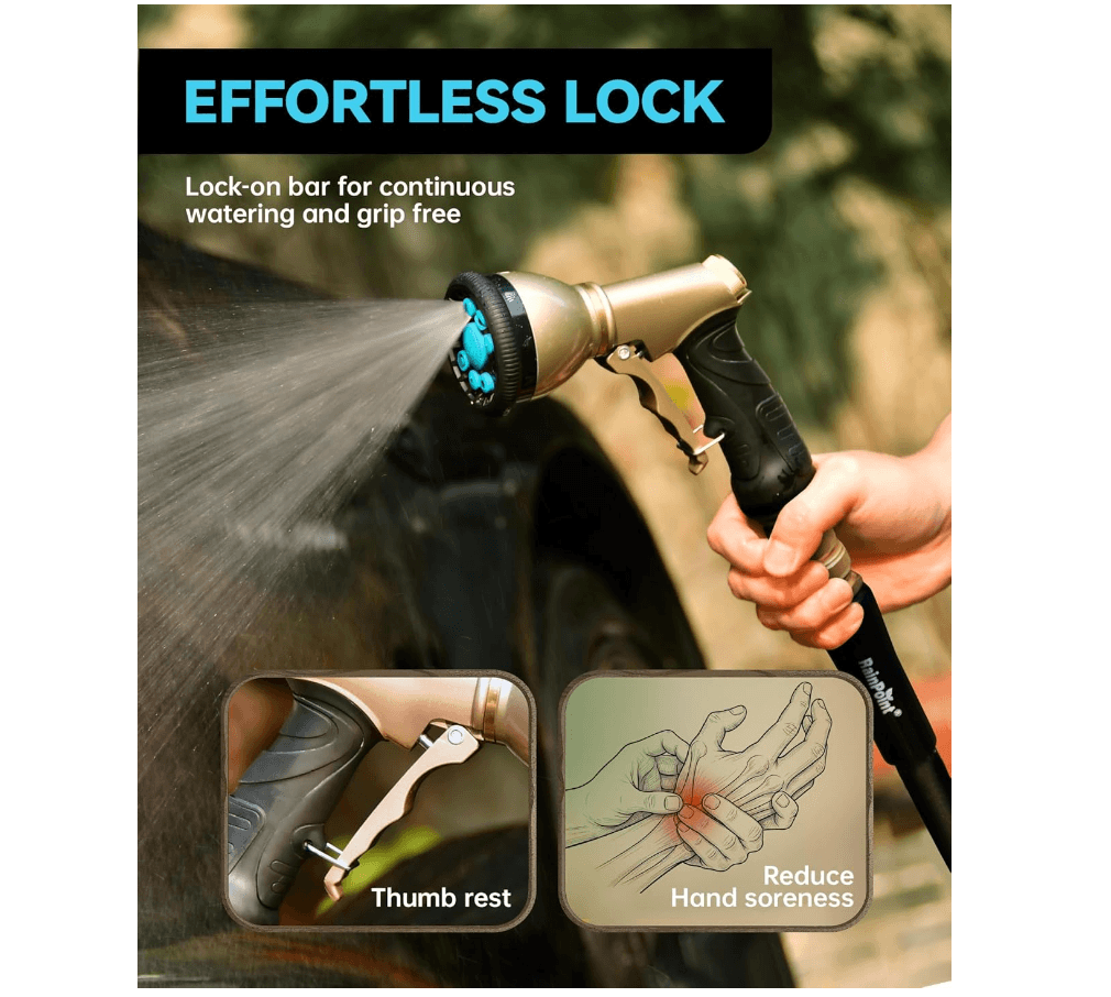 RAINPOINT Garden Hose Nozzle, 9 Spray Patterns Water Hose Nozzle, Blue