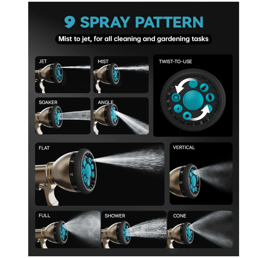 RAINPOINT Garden Hose Nozzle, 9 Spray Patterns Water Hose Nozzle, Blue