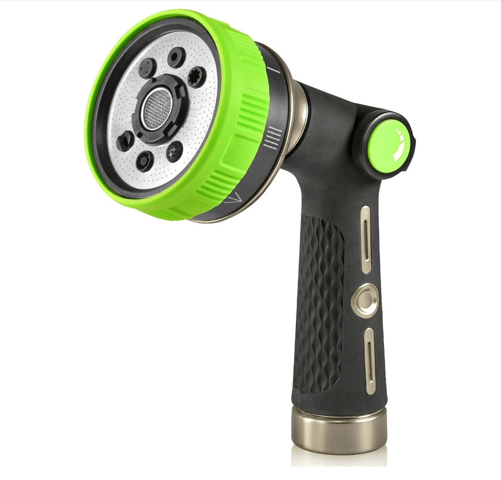 RAINPOINT Heavy Duty Garden Hose Nozzle – 8 Spray Patterns with Thumb Control(Green)