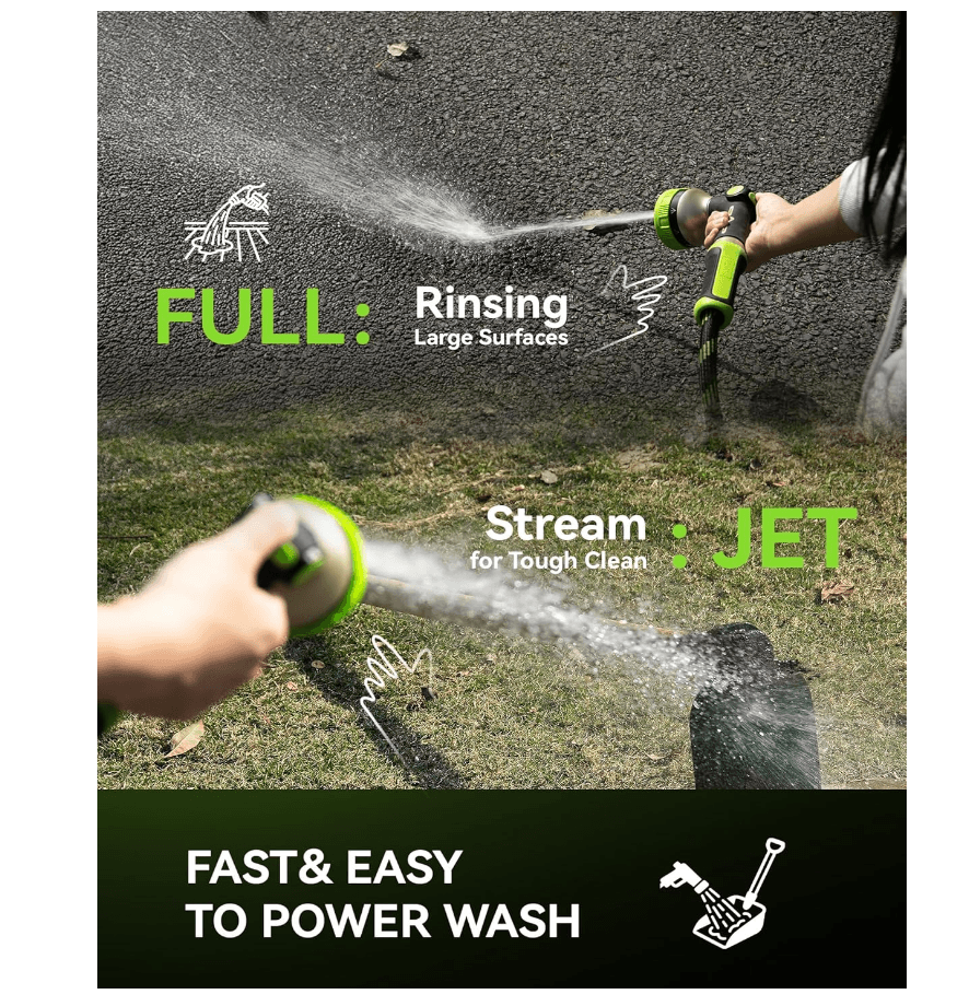 RAINPOINT Heavy Duty Garden Hose Nozzle – 8 Spray Patterns with Thumb Control(Green)