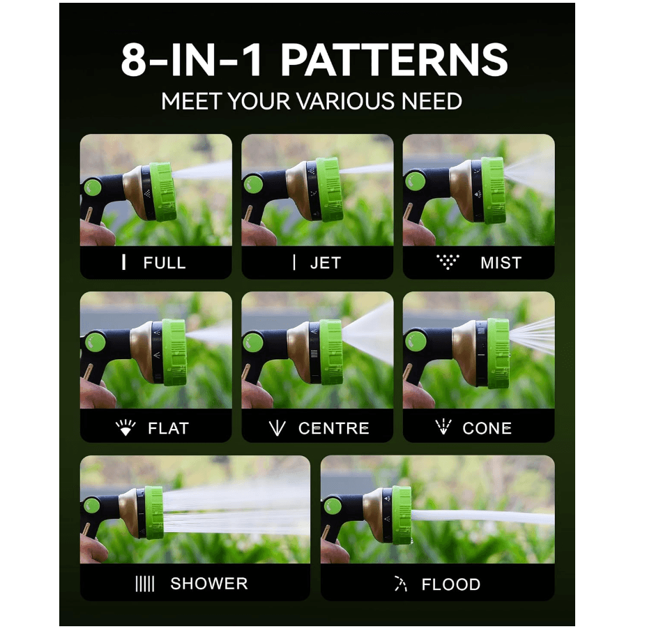 RAINPOINT Heavy Duty Garden Hose Nozzle – 8 Spray Patterns with Thumb Control(Green)