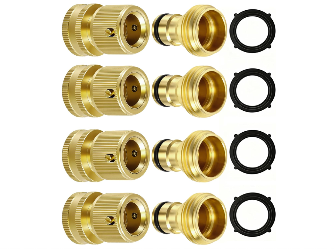 RainPoint Solid Brass 3/4" GHT Quick Connect Hose Fittings, No-Leak, 4 Sets