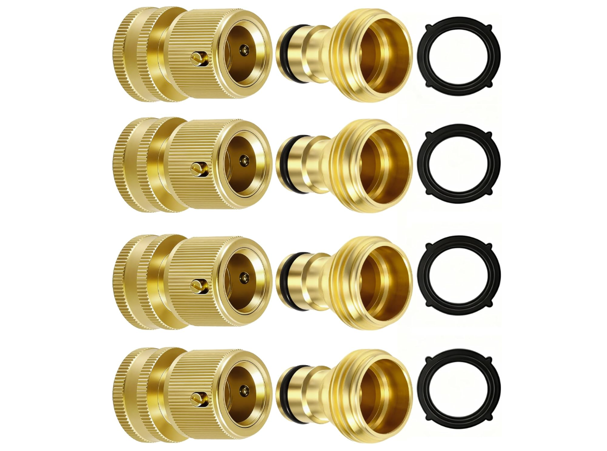 RainPoint Solid Brass 3/4" GHT Quick Connect Hose Fittings, No-Leak, 4 Sets