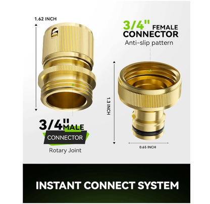 RainPoint Brass Garden Hose Quick Connect, 3/4” GHT Heavy Duty Leak-Proof Fittings (2 Sets)