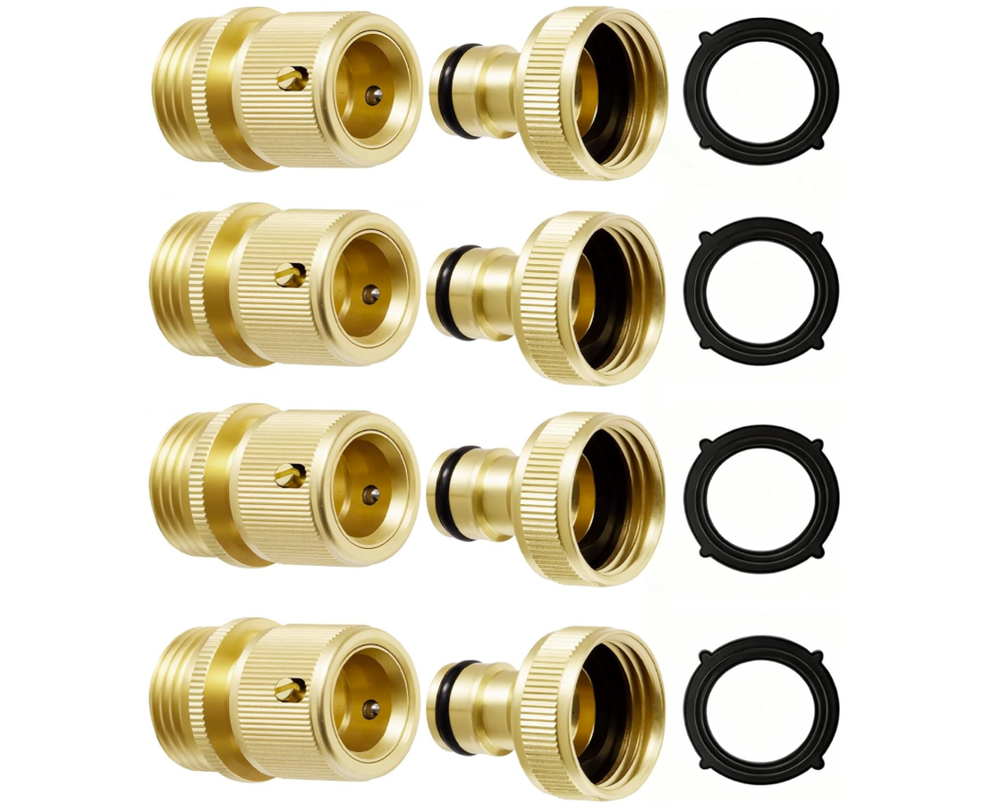 RainPoint Brass Garden Hose Quick Connect, 3/4” GHT Heavy Duty Leak-Proof Fittings (4 Sets)
