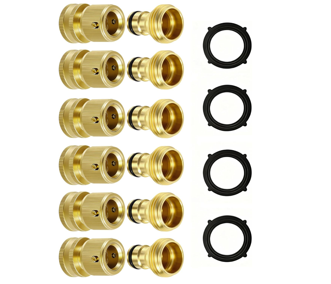 RainPoint Brass Garden Hose Quick Connect, 3/4” GHT Heavy Duty Leak-Proof Fittings (6 Sets)