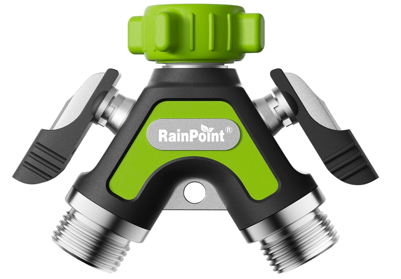 RAINPOINT Garden Hose Splitter 2 Way – All Metal Heavy Duty Water Y Splitter(Green)