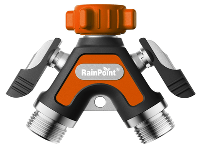RAINPOINT Garden Hose Splitter 2 Way – All Metal Heavy Duty Water Y Splitter(Orange)