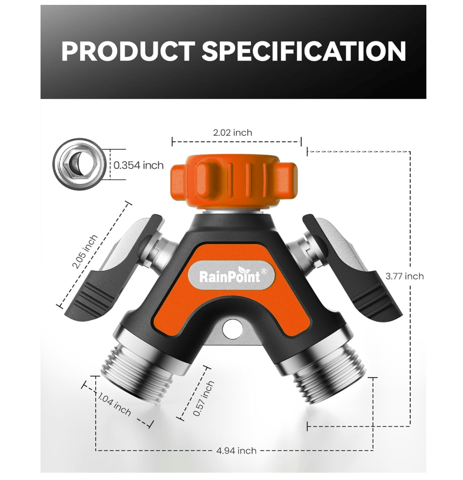 RAINPOINT Garden Hose Splitter 2 Way – All Metal Heavy Duty Water Y Splitter(Orange)