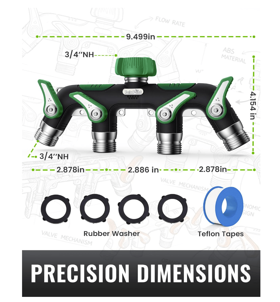 RAINPOINT 4 Way Garden Hose Splitter(Dark Green)