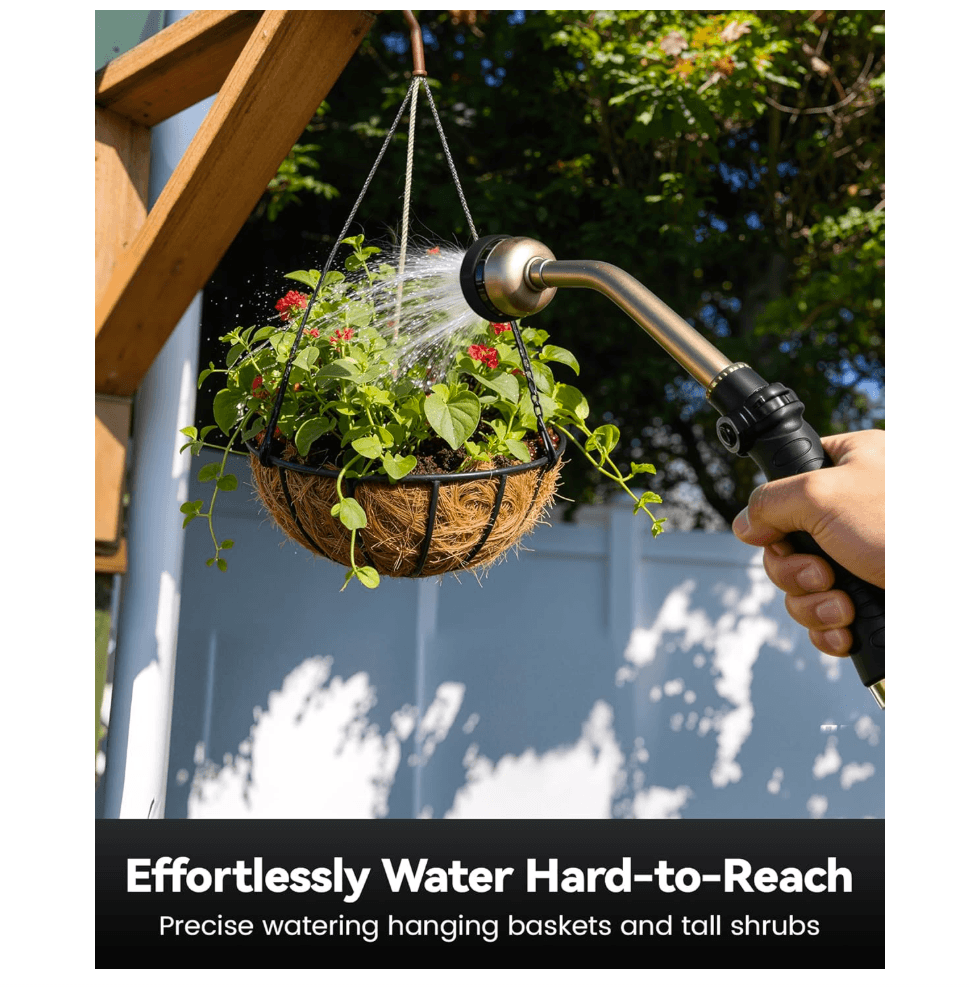 RAINPOINT 16" Metal Watering Wand – 9 Spray Patterns, Garden Hose Nozzle(Black)