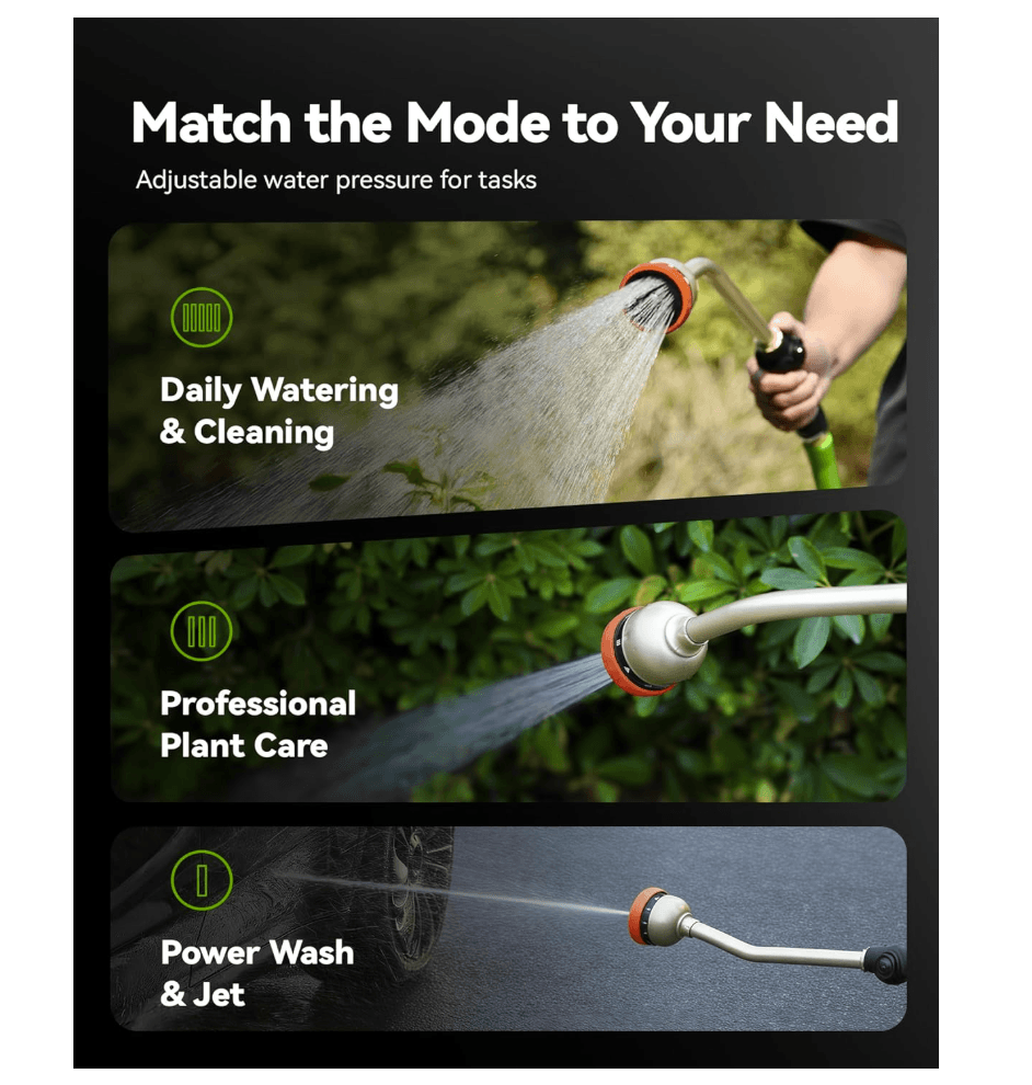 RAINPOINT 16" Metal Watering Wand – 9 Spray Patterns, Garden Hose Nozzle(Orange)