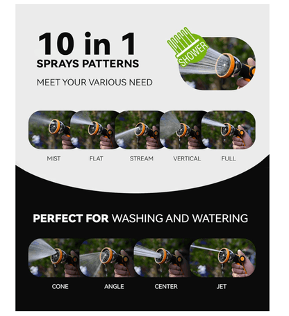 RAINPOINT Spray Nozzles for Garden Hose - 10 Spray Patterns  (2 Packs, Orange)